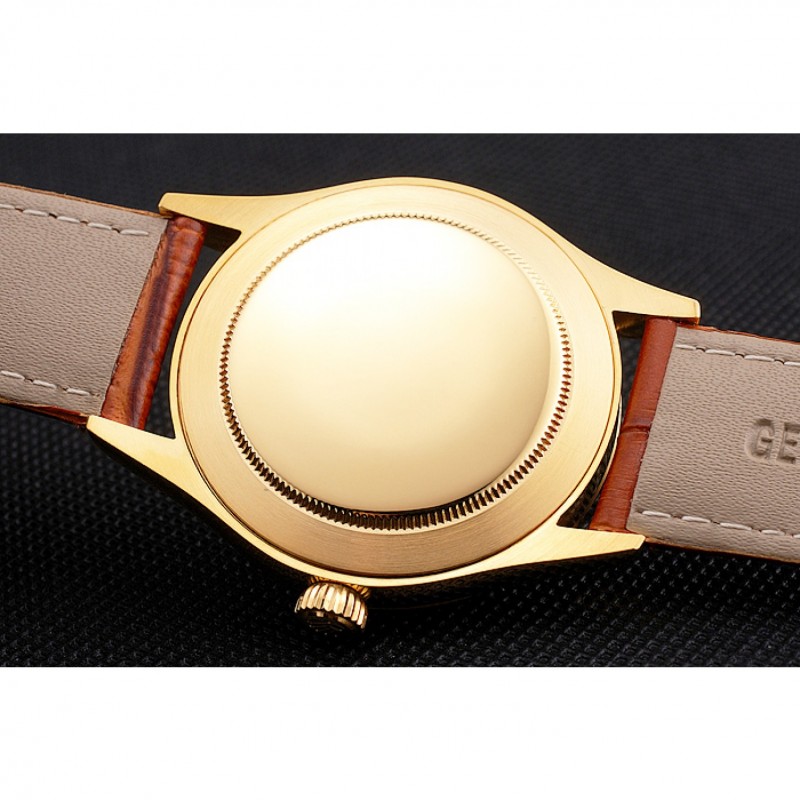 Swiss Rolex Cellini Gold Dial And Markings Gold Case Light Brown Leather Strap-7