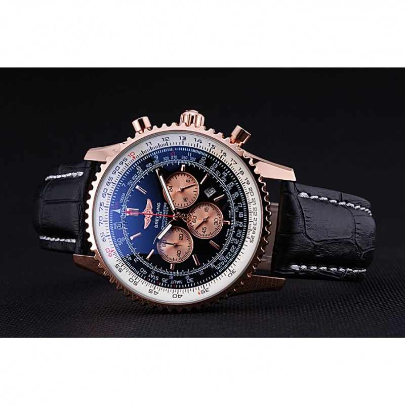 Breitling Navitimer 01 Black Dial Rose Gold Case Black Leather Bracelet 622503-3