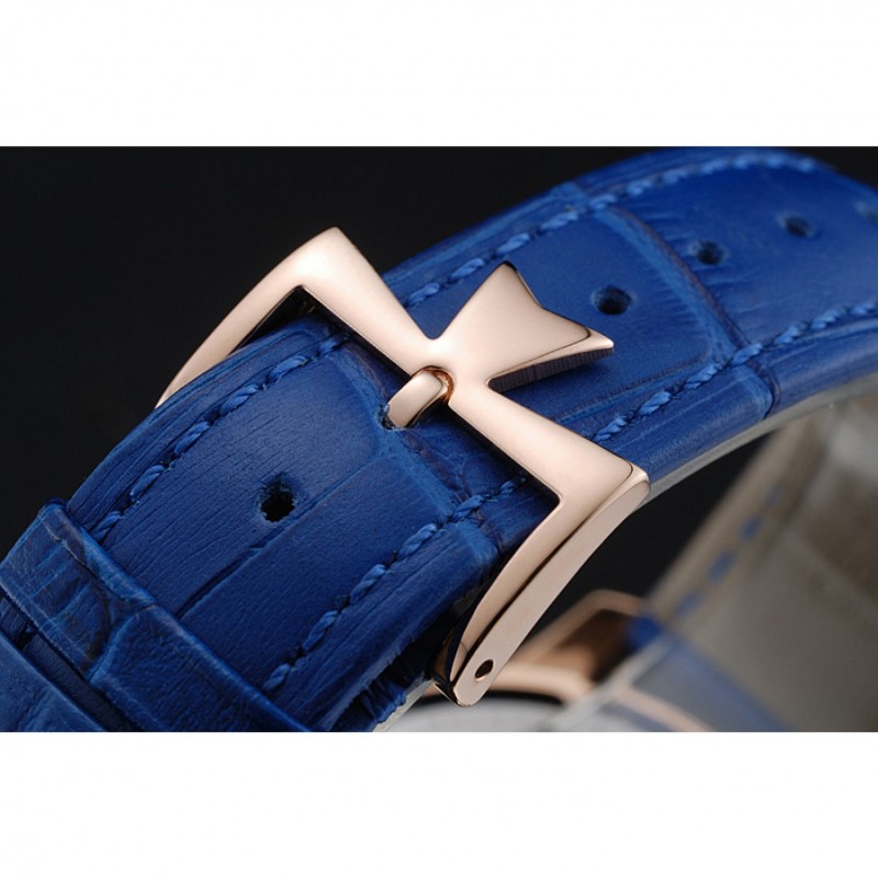 Vacheron Constantin Patrimony Power Reserve Blue Dial Gold Diamond Case Blue Leather Bracelet 1454270-5