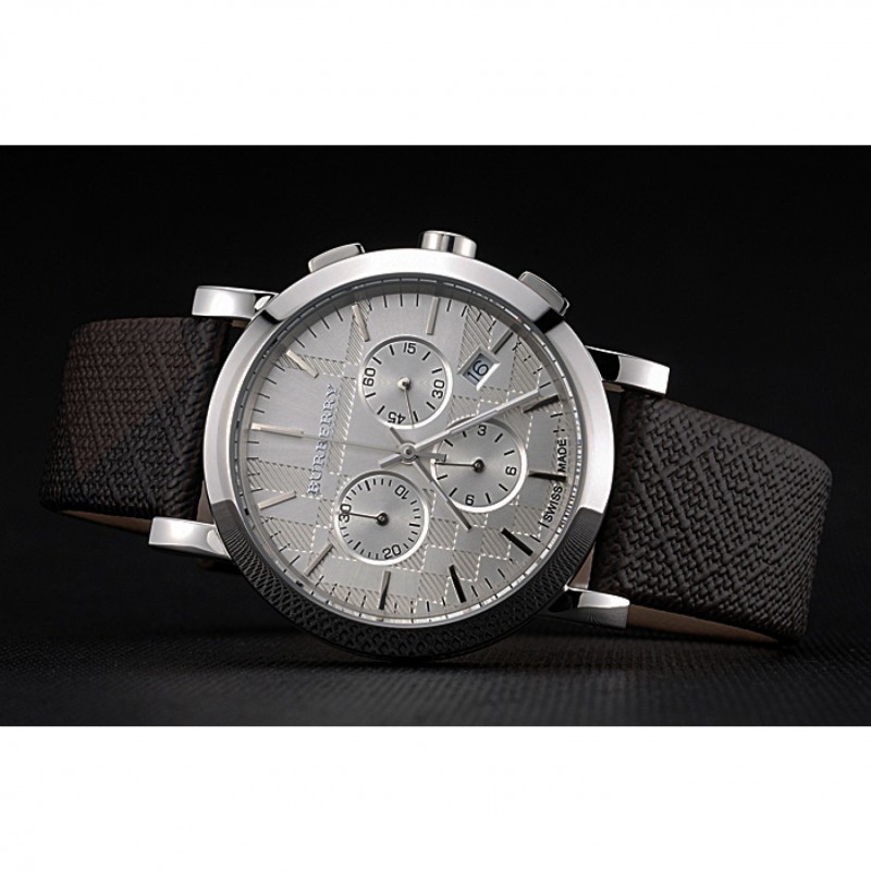 Cheap Replica Watches Burberry The City Classic Chronograph Silver Dial Smoked Trench Bracelet 622572-4