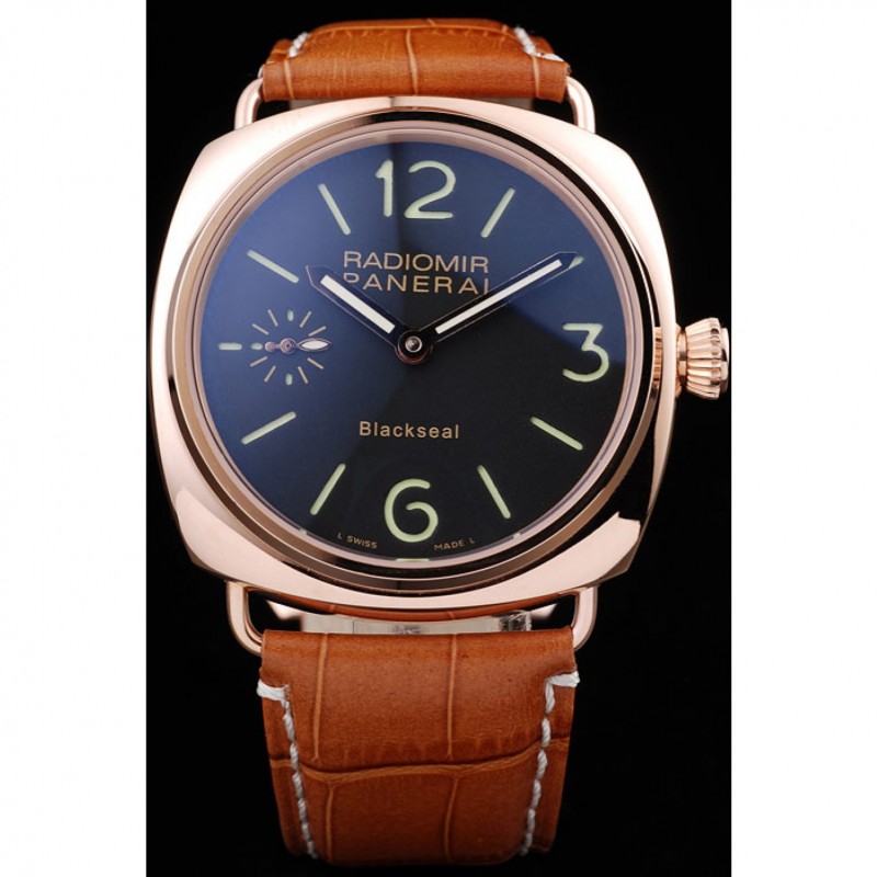 High End Replica Watches Panerai Radiomir Rose Gold Case Black Dial Brown Leather Strap 98137-1