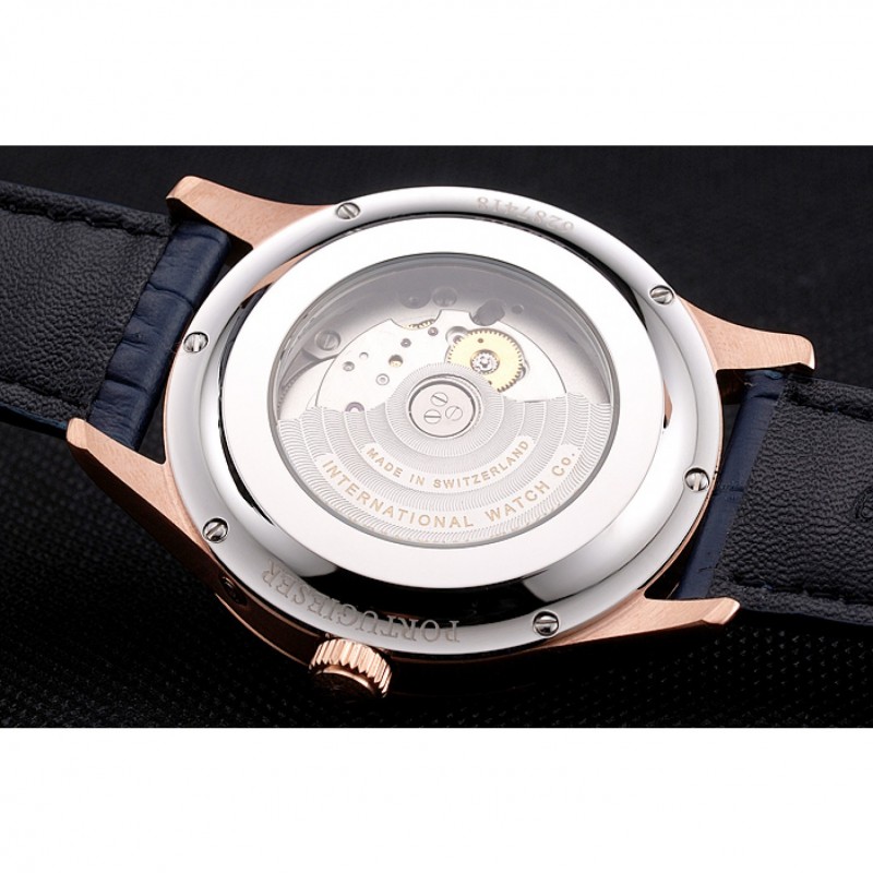 Cheap Replica Watches Swiss IWC Portugieser Power Reserve Blue Dial Rose Gold Case Blue Leather Strap-7