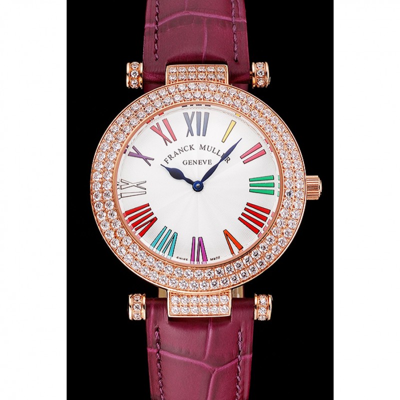 Franck Muller Double Mistery Ronde White Dial Rose Gold Case Plum Leather Strap-1