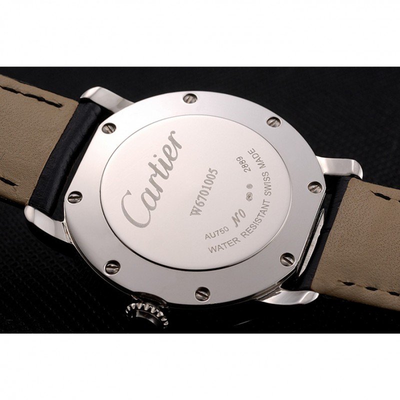 Cartier Ronde White Dial Diamond Hour Marks Stainless Steel Case Black Leather Strap-7