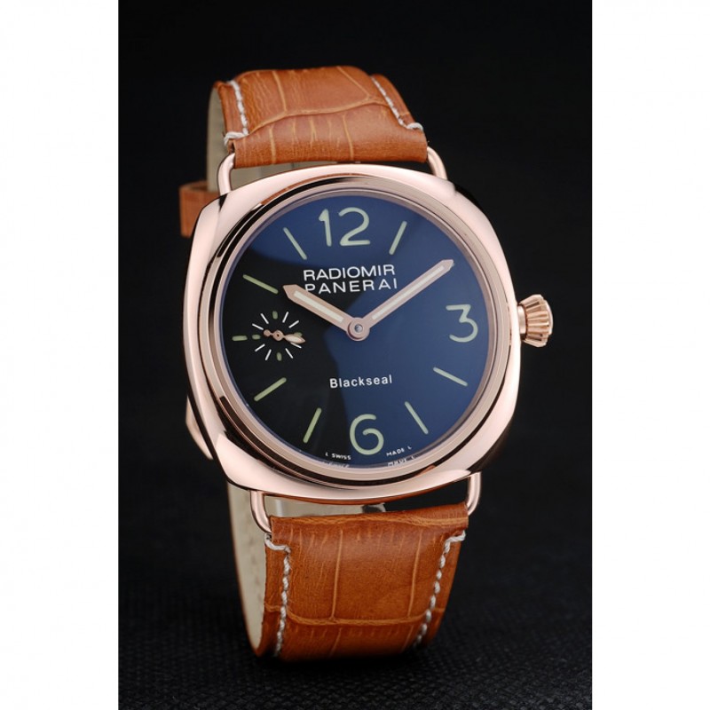 High End Replica Watches Panerai Radiomir Rose Gold Case Black Dial Brown Leather Strap 98137-2