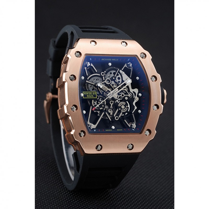 Cheap Replica Watches Richard Mille RM 35-01 Rafael Nadal Gold Case Black Rubber Bracelet 1454197-1