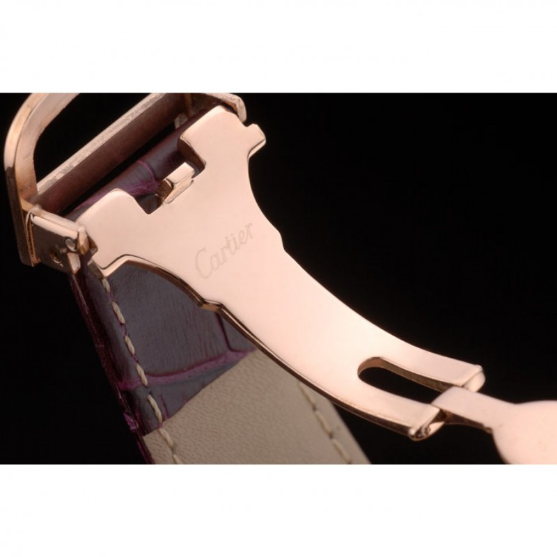 Cartier Tank Anglaise White Dragon Dial Diamonds Gold Case Purple Leather Bracelet-6