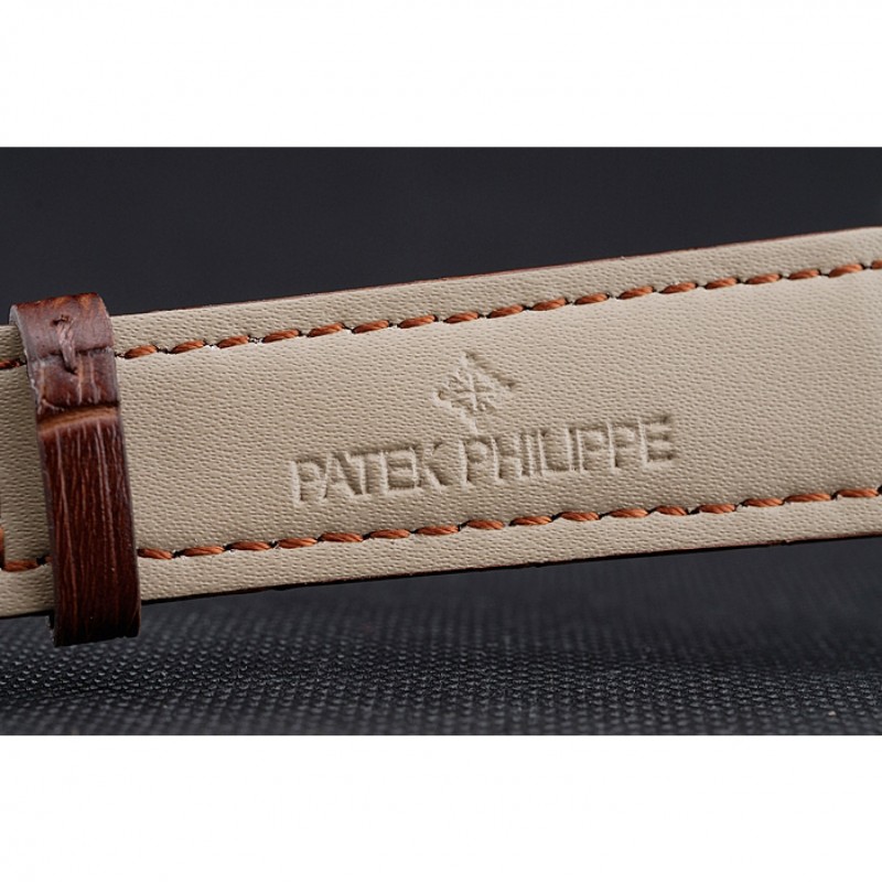 Cheap Replica Watches Patek Philippe Perpetual Calendar Retrograde Date White Dial Silver Case Brown Leather Bracelet 1454149-6