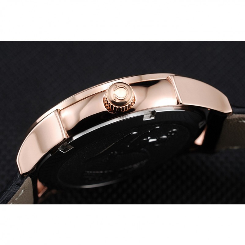 Omega DeVille Prestige Black Dial Gold Diamond Case Black Leather Bracelet 1454123-8