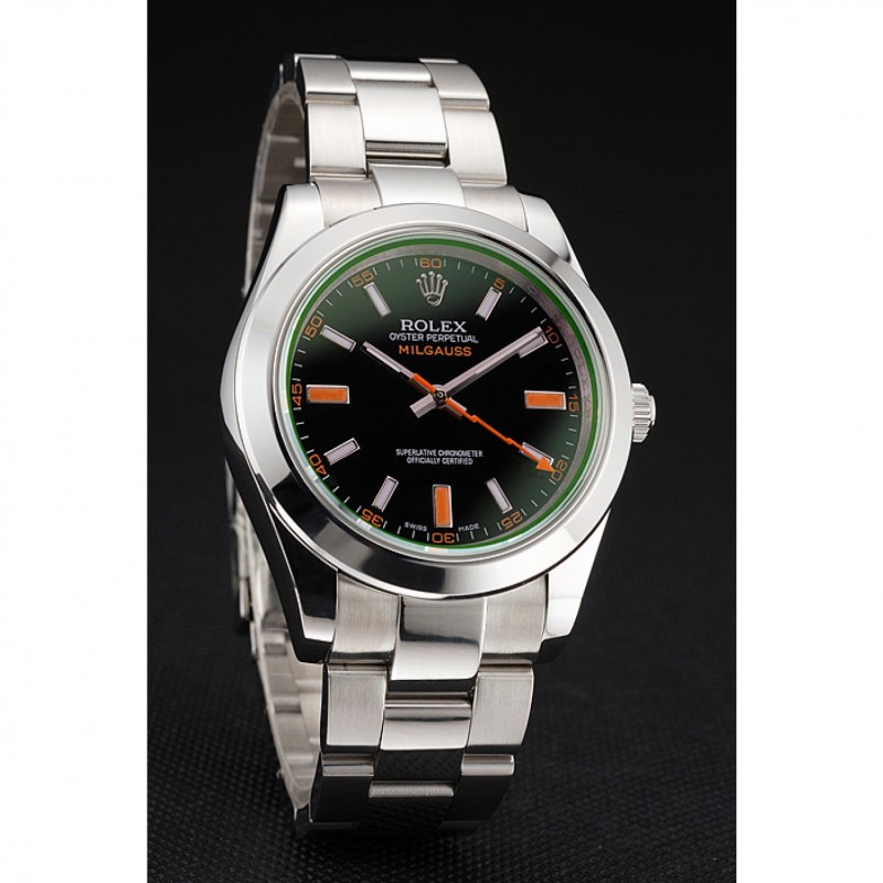 Swiss Rolex Milgauss Black Dial Orange Markings Stainless Steel Case And Bracelet-2