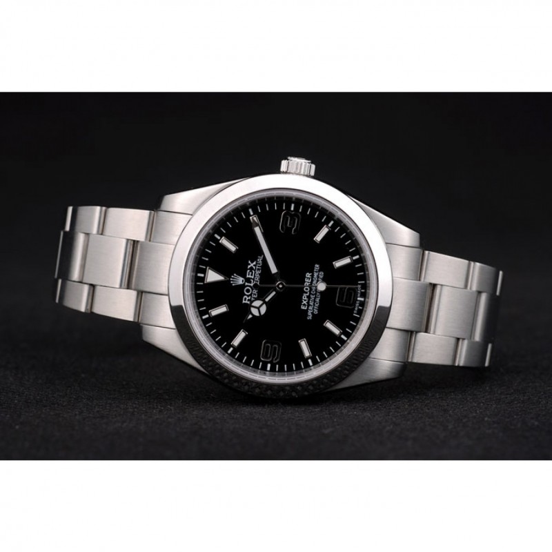 Luxury Replica Watches Rolex Explorer Stainless Steel Bezel Black Dial 41984-3