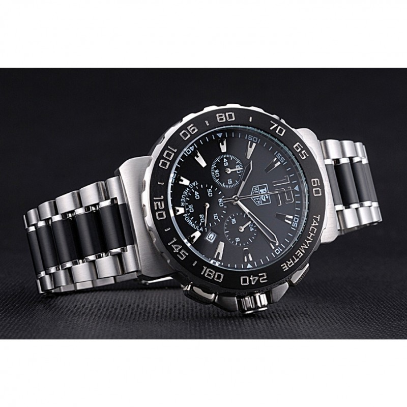 Cheap Replica Watches Tag Heuer Formula 1 Chronograph Black Dial Black Bezel Two Tone Stainless Steel Band 622412-3