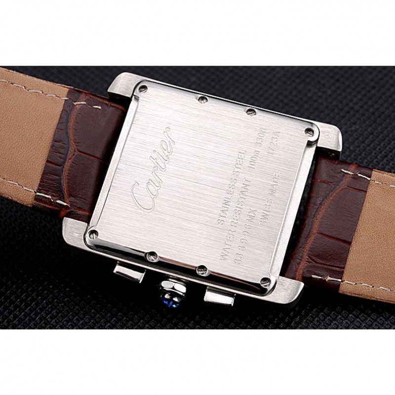 Cartier Tank MC Brown Dial Stainless Steel Case Brown Leather Bracelet 622692-8