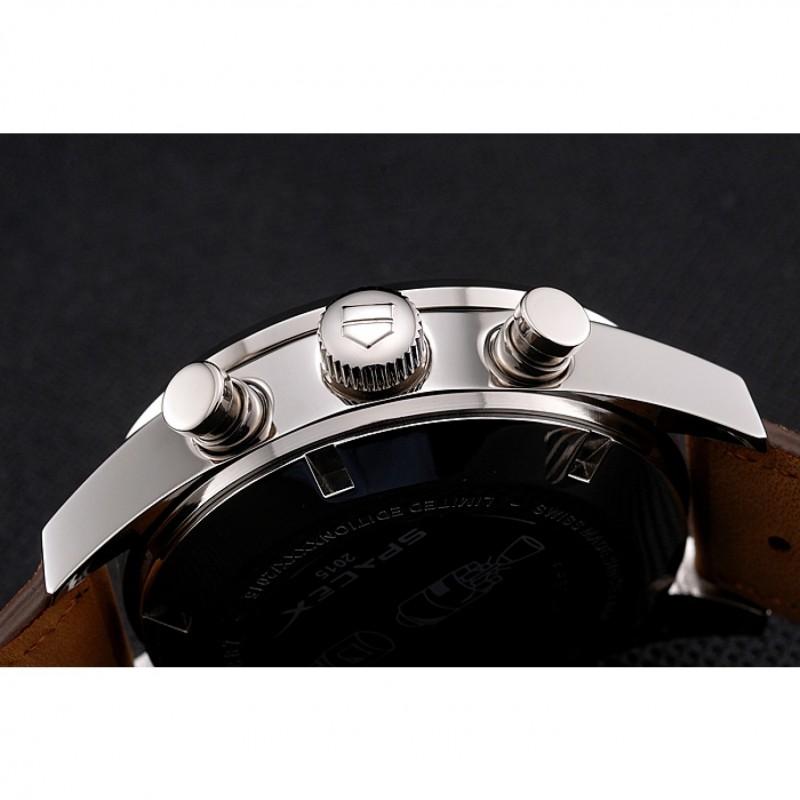 Tag Heuer Carrera SpaceX Silver Bezel with Black Dial and Light Brown Leather Strap tag264 621535-7