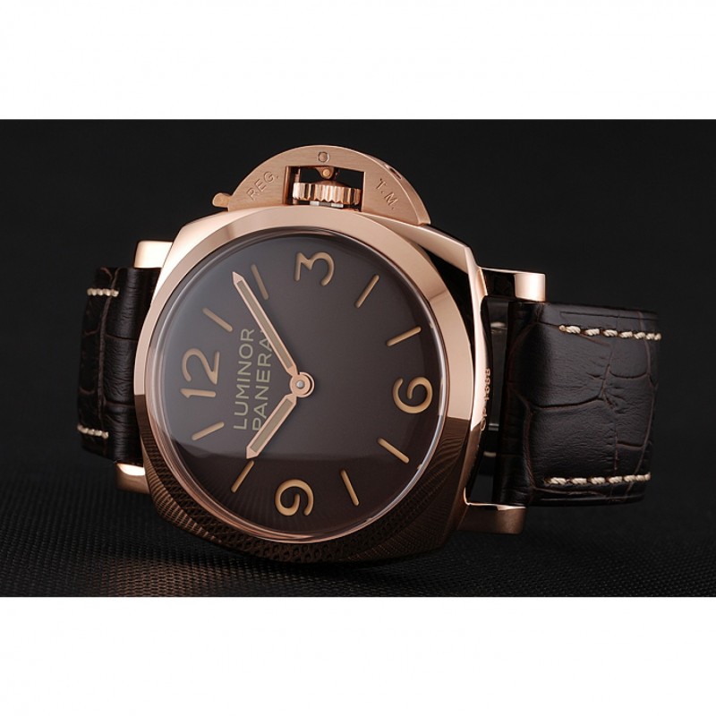 Swiss Panerai Luminor Brown Dial Rose Gold Case Brown Leather Strap 1453841-3