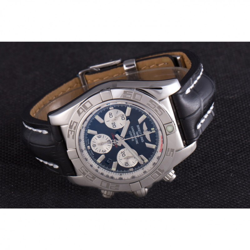 Swiss Breitling Chronomat Black Dial with Black Leather Band 621520-3