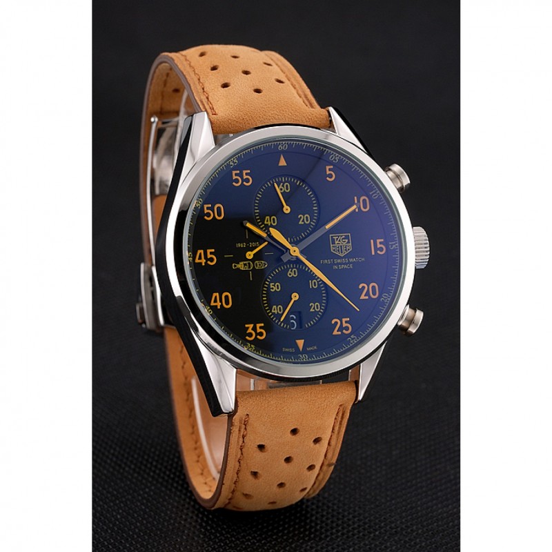 Tag Heuer Carrera SpaceX Silver Bezel with Black Dial and Light Brown Leather Strap tag264 621535-1