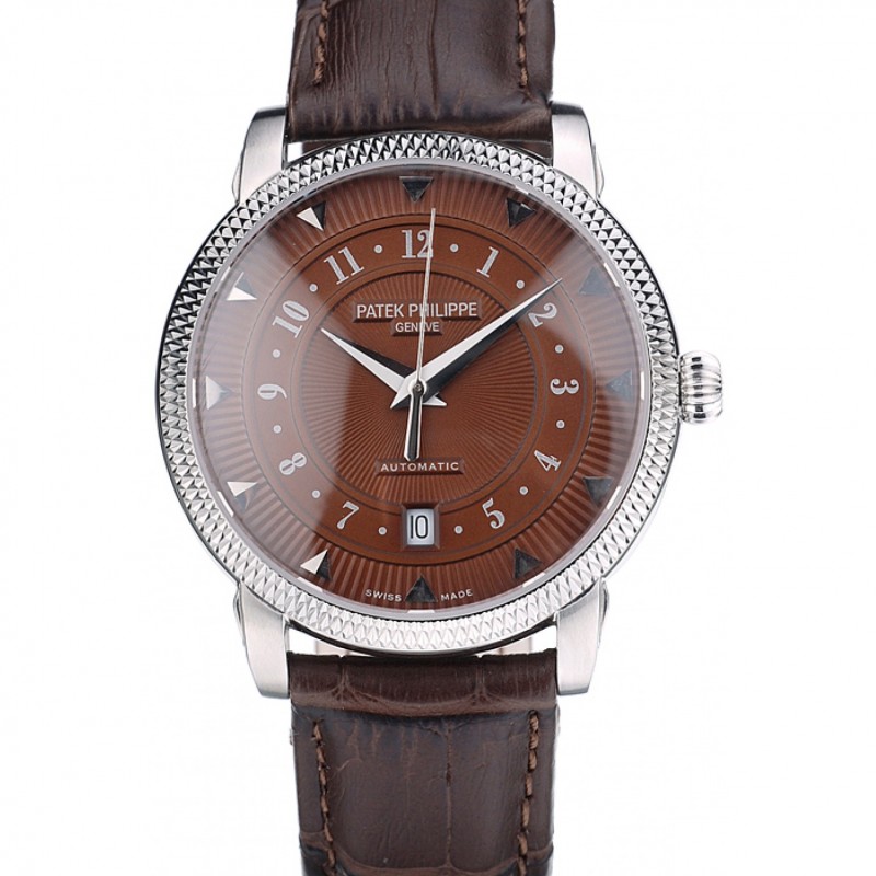 Patek Philippe Swiss Calatrava Ribbed Bezel Brown Dial Brown Leather Strap 7658-0