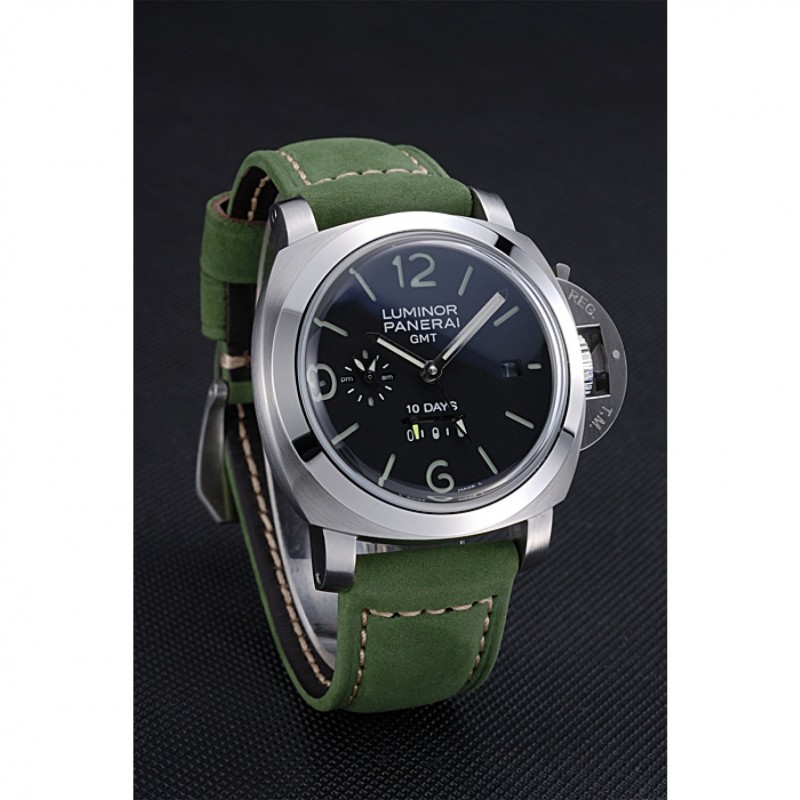Panerai Luminor GMT Stainless Steel Bezel Green Leather Bracelet 622318-2