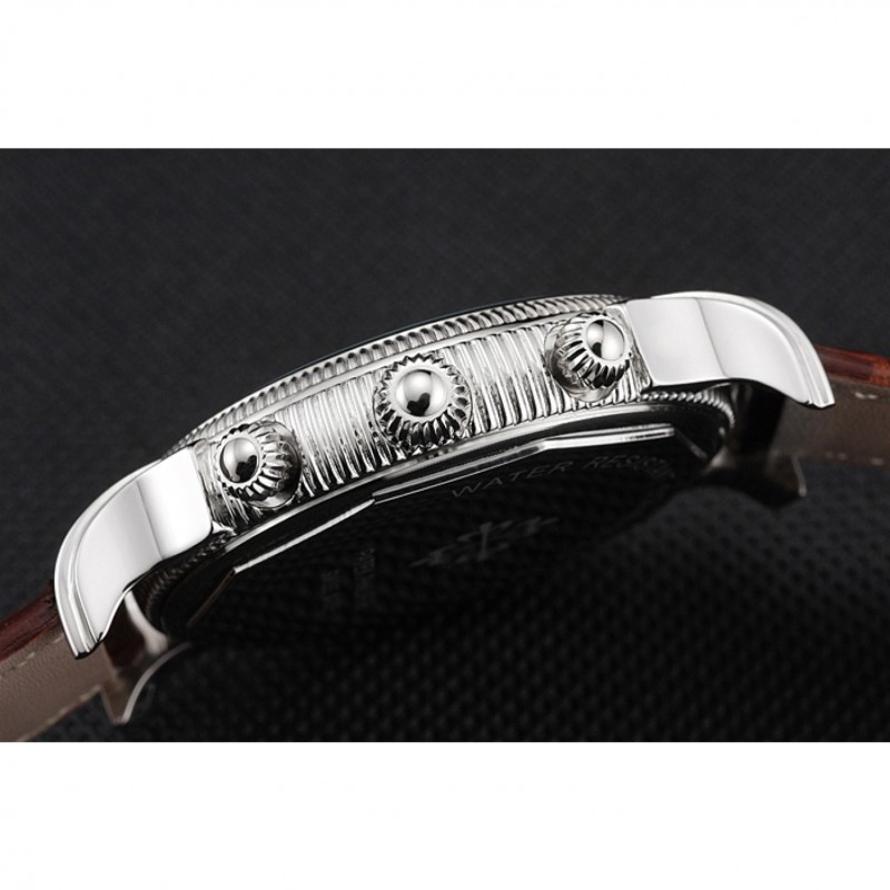 Patek Philippe Chronograph White Dial Stainless Steel Case Brown Leather Strap-8