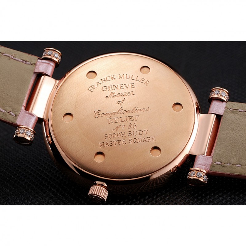 Franck Muller Double Mistery Ronde White Dial Rose Gold Case Light Pink Leather Strap-7