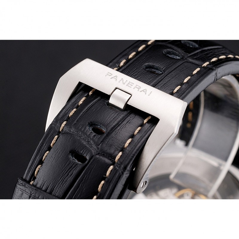 Panerai Luminor Automatic Power Reserve Black Embossed Dial Stainless Steel Case Black Leather Strap-5