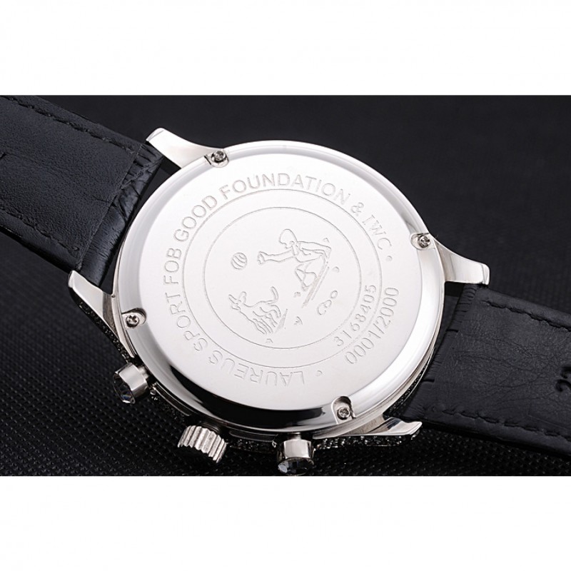 IWC Portugieser Chronograph Black Diamond Dial Black Leather Bracelet-8