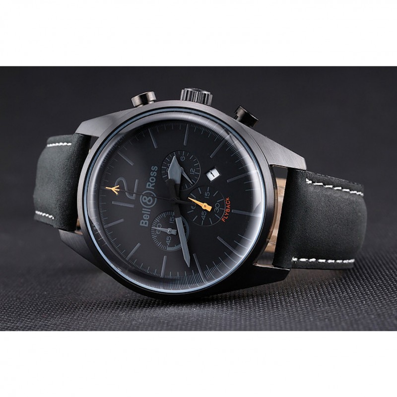 Bell and Ross BR126 Flyback Black Dial Black Case Black Suede Leather Strap-3