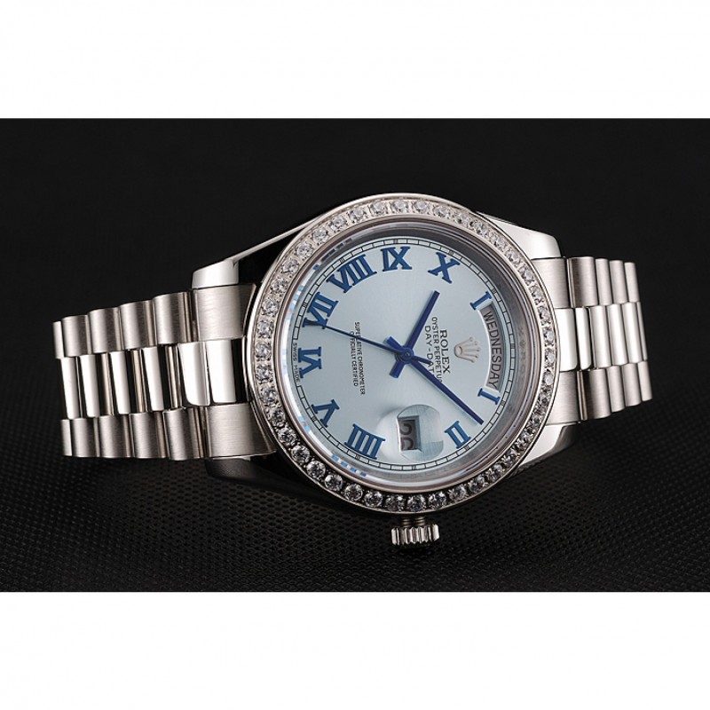 Best Swiss Rolex Day-Date Ice Blue Dial Diamond Case Stainless Steel Bracelet 1453962-3