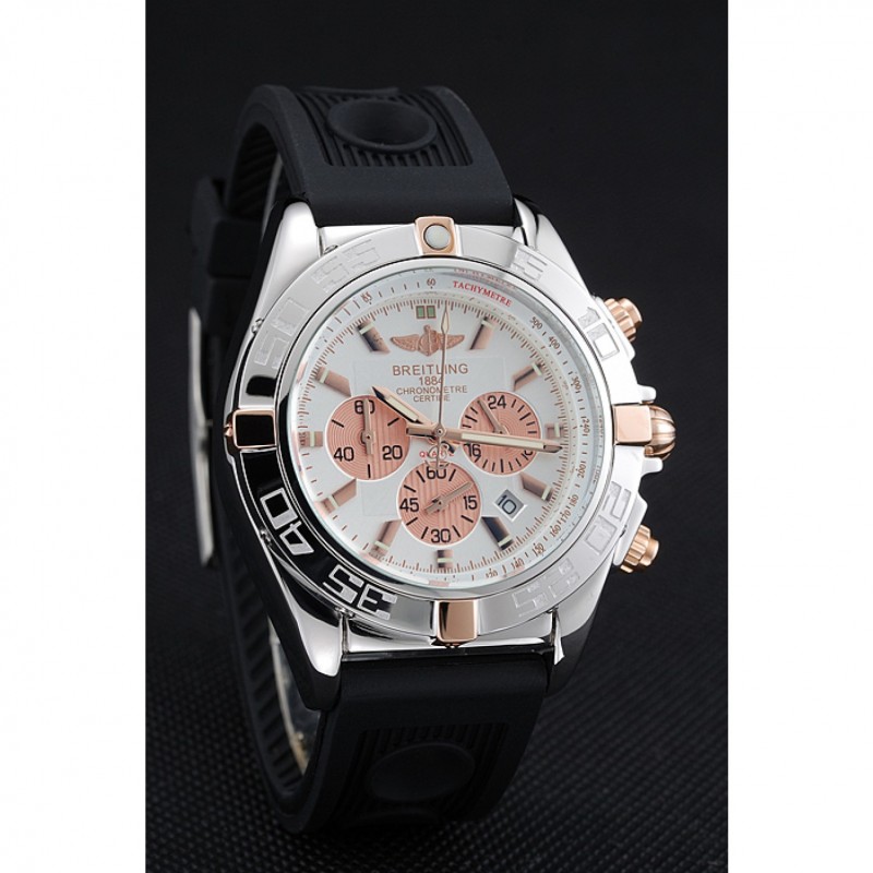 Breitling Chronomat Rose-Gold Highlight Ribbed Black Rubber Strap White Dial-2