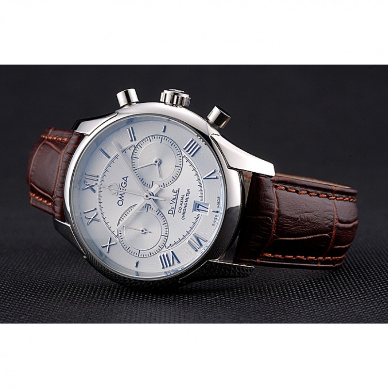 Omega DeVille Silver Bezel with White Dial and Brown Leather Strap 621566-4