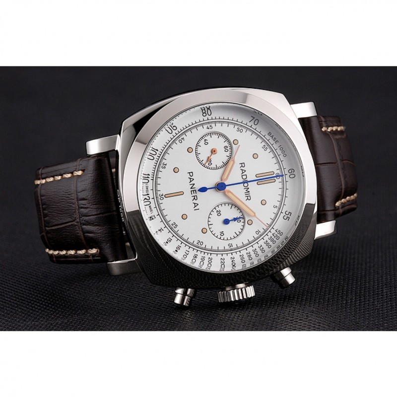 Swiss Panerai Radiomir 1940 Chronograph White Dial Stainless Steel Case Brown Leather Strap-3