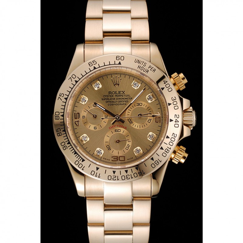 Rolex Cosmograph Daytona Brown Dial Diamond Numerals Gold Case And Bracelet 1454245-1