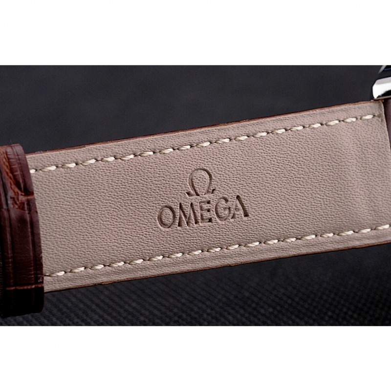 Omega Chronograph White Dial Blue Numerals Stainless Steel Case Brown Leather Strap-6