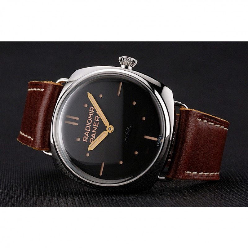 Cheap Replica Watches Panerai Radiomir Vintage SLC PAM425 Black Dial Stainless Steel Case Brown Leather Strap-4