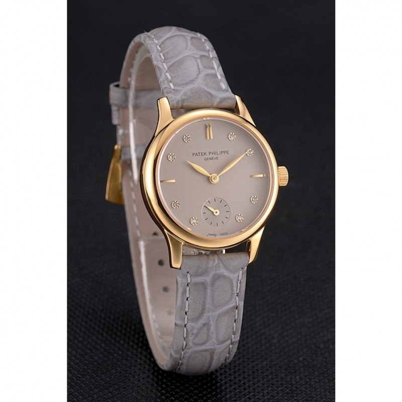 Patek Philippe Calatrava Gray Dial Diamond Markings Gold Case Gray Leather Strap-2