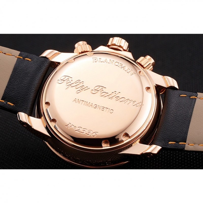 Swiss Blancpain Fifty Fathoms Flyback Chronograp Carbon Fiber Dial Rose Gold Case Black Leather Strap-7