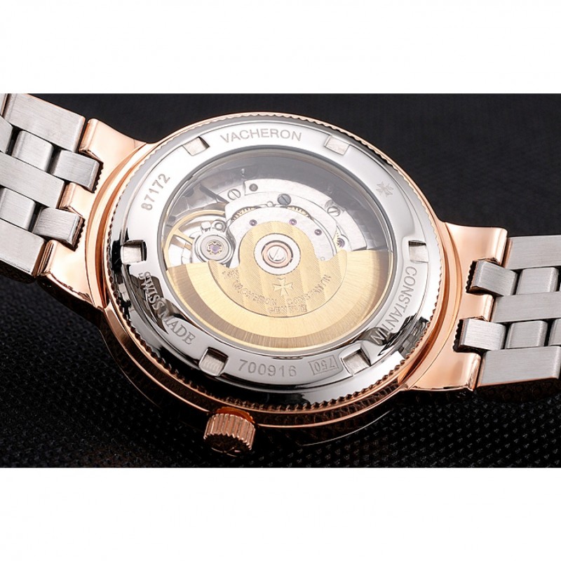 Swiss Vacheron Constantin Traditionnelle White Dial Diamond Bezel Rose Gold Case Two Tone Bracelet-7