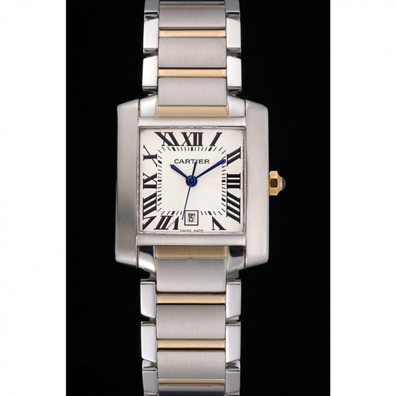 SS Swiss Cartier Tank Francaise Steel Case White Dial Roman Numerals Two Tone Bracelet 622648-1