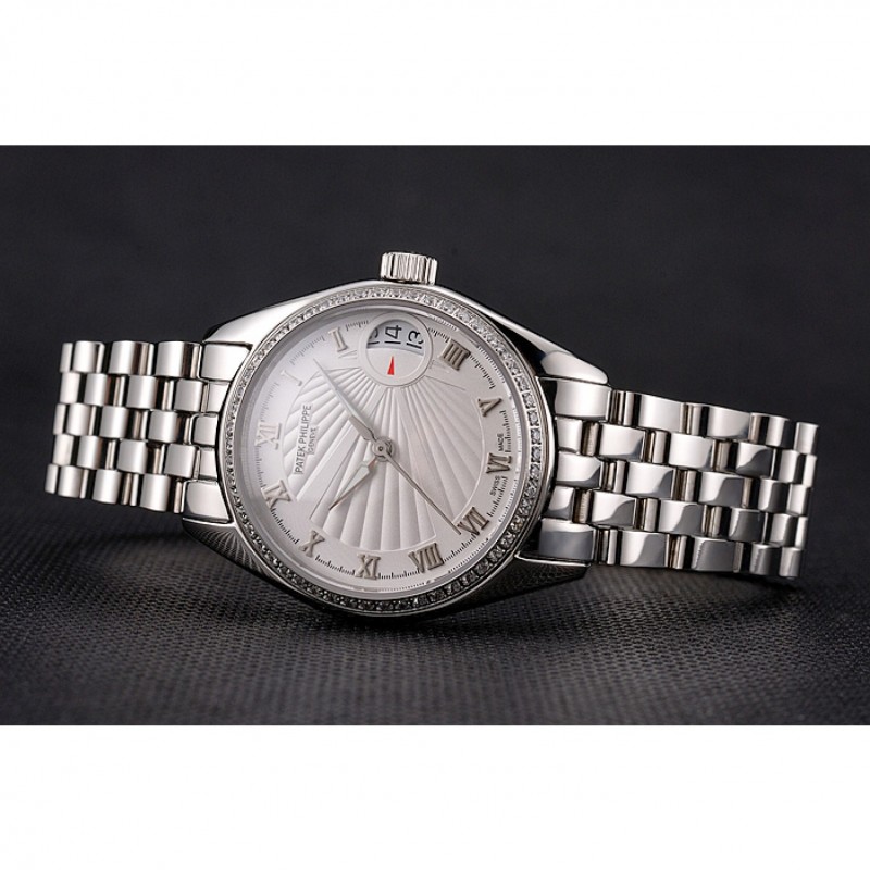 AAA Replica Watches Swiss Patek Philippe Calatrava White Dial Diamond Bezel Stainless Steel Case And Bracelet-4