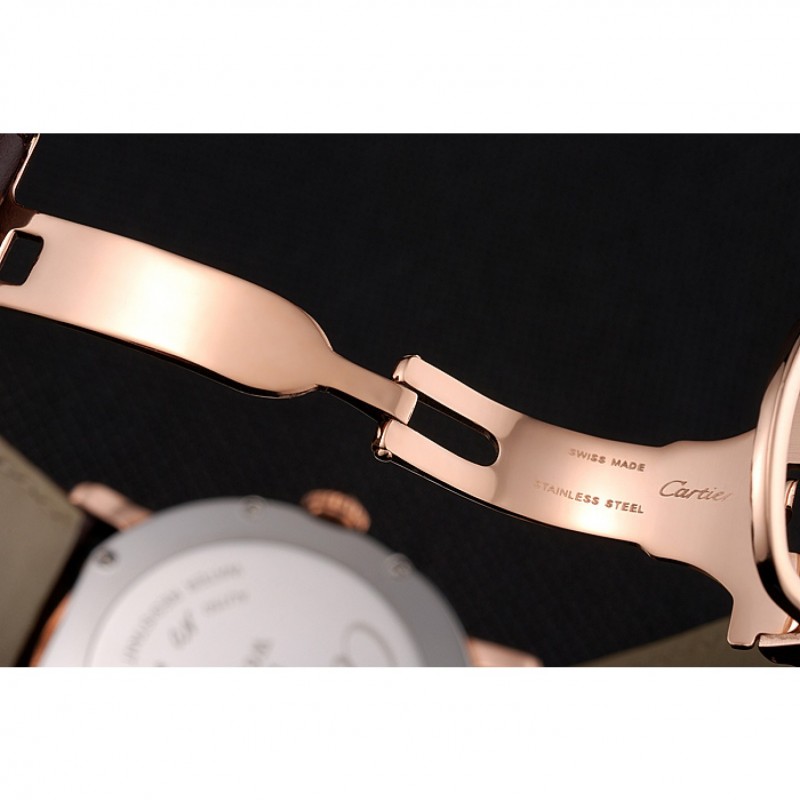 Cartier Ronde Solo Brown Dial Diamond Bezel Rose Gold Case Brown Leather Strap-6