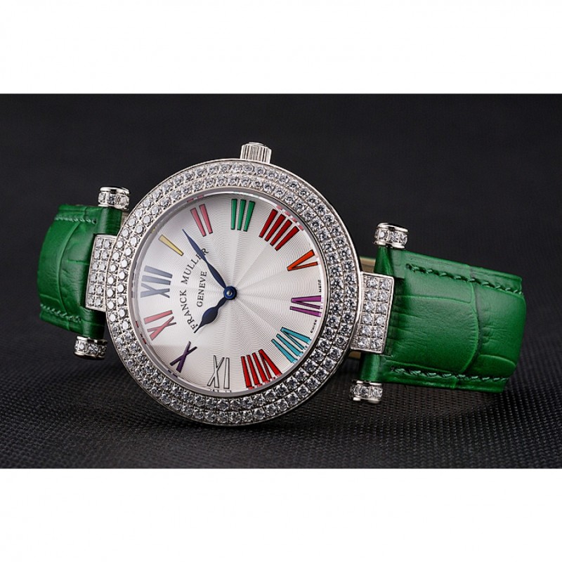Franck Muller Double Mistery Ronde White Dial Stainless Steel Case Green Leather Strap-3