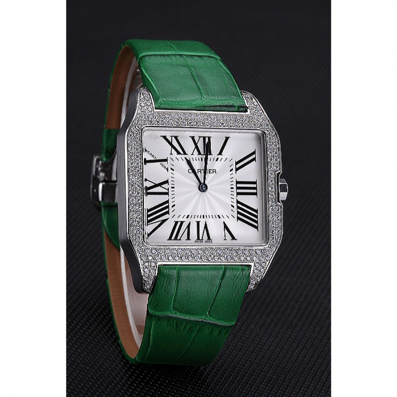 High End Replica Watches Cartier Santos 100 Diamond Silver Bezel 621929-2