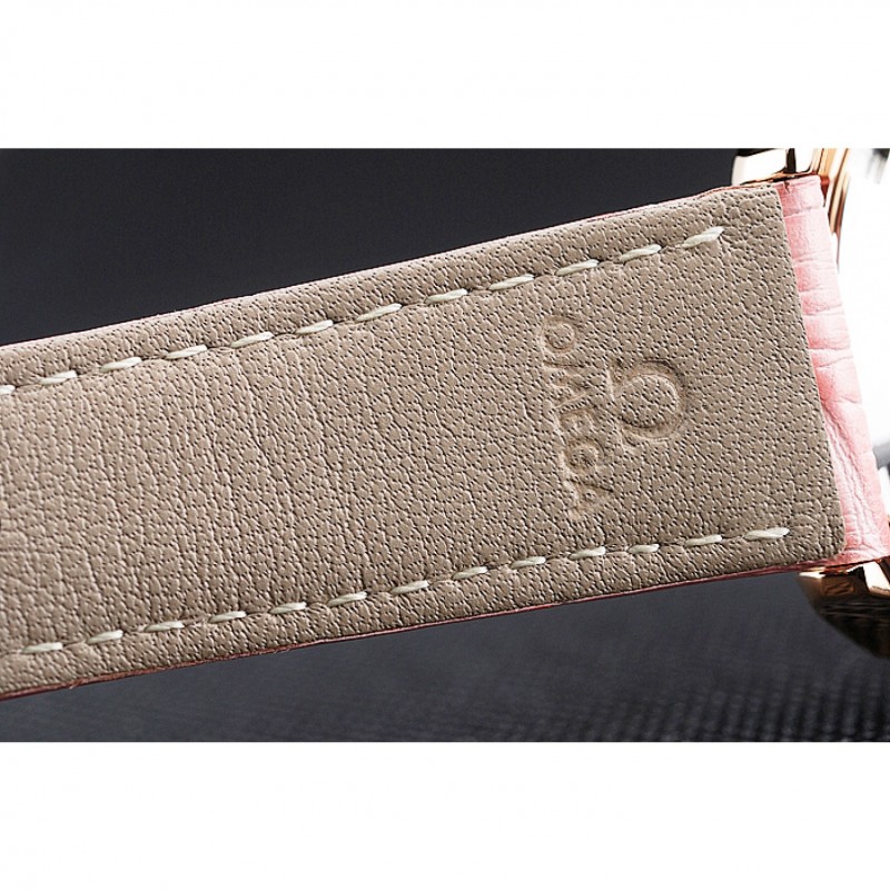 Cheap Omega DeVille Prestige Pink Dial Gold Diamond Case Pink Leather Bracelet 1454126-6