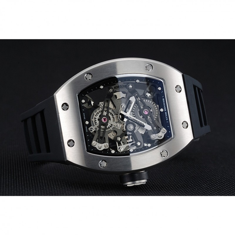 Richard Mille RM 038 Bubba Watson Tourbillion Silver Case Black Rubber Bracelet 1454202-2