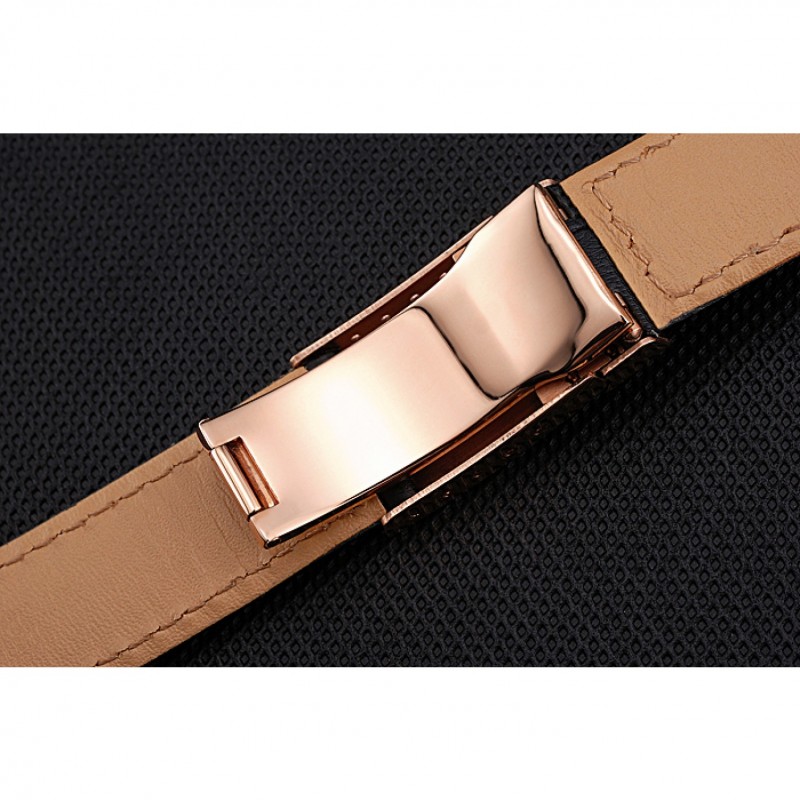 Rolex Black Leather with Rose Gold Clasp Bracelet 622498-6