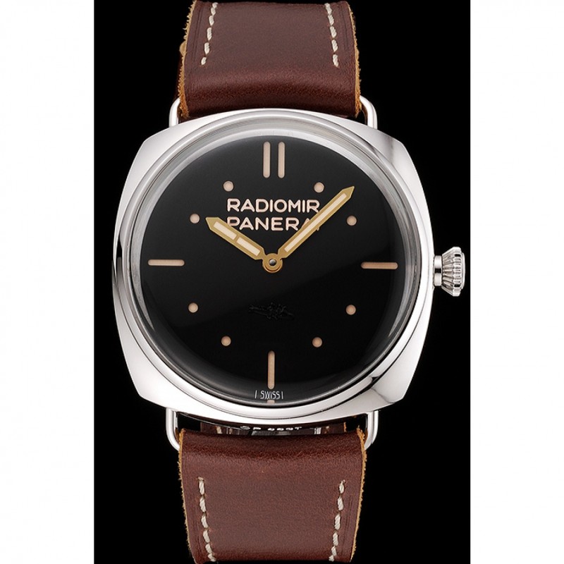 Cheap Replica Watches Panerai Radiomir Vintage SLC PAM425 Black Dial Stainless Steel Case Brown Leather Strap-1