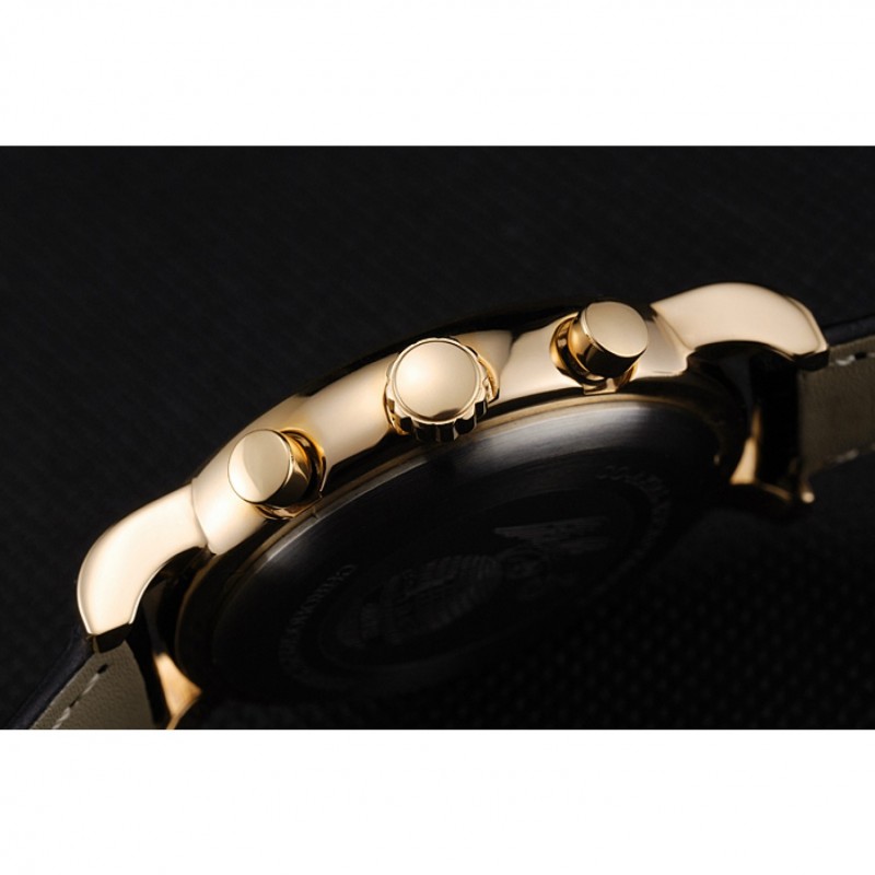 Omega Seamaster Vintage Chronograph Blue Dial Diamond Hour Marks Gold Case Black Leather Strap-6