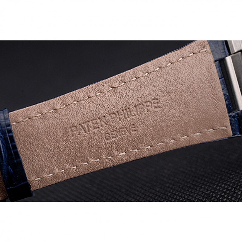 Patek Philippe Nautilus Blue Dial Brushed Stainless Steel Case Blue Leather Strap-6