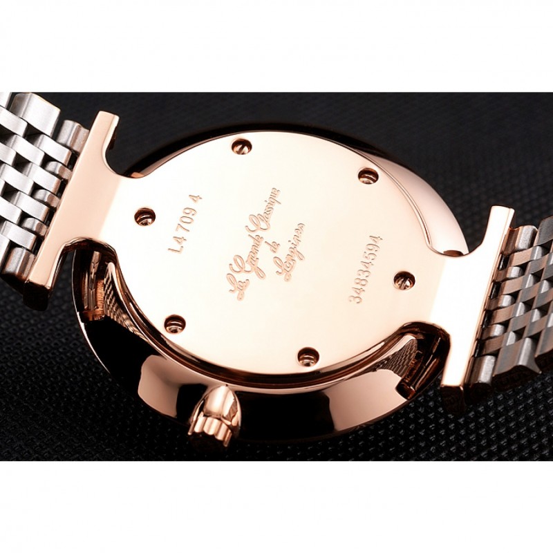 Swiss Longines Grande Classique White Dial Roman Numerals Rose Gold Case Two Tone Bracelet-7